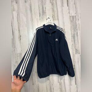 Adidas Navy 3-Stripe Quarter Zip Windbreaker Pullover Men’s Large